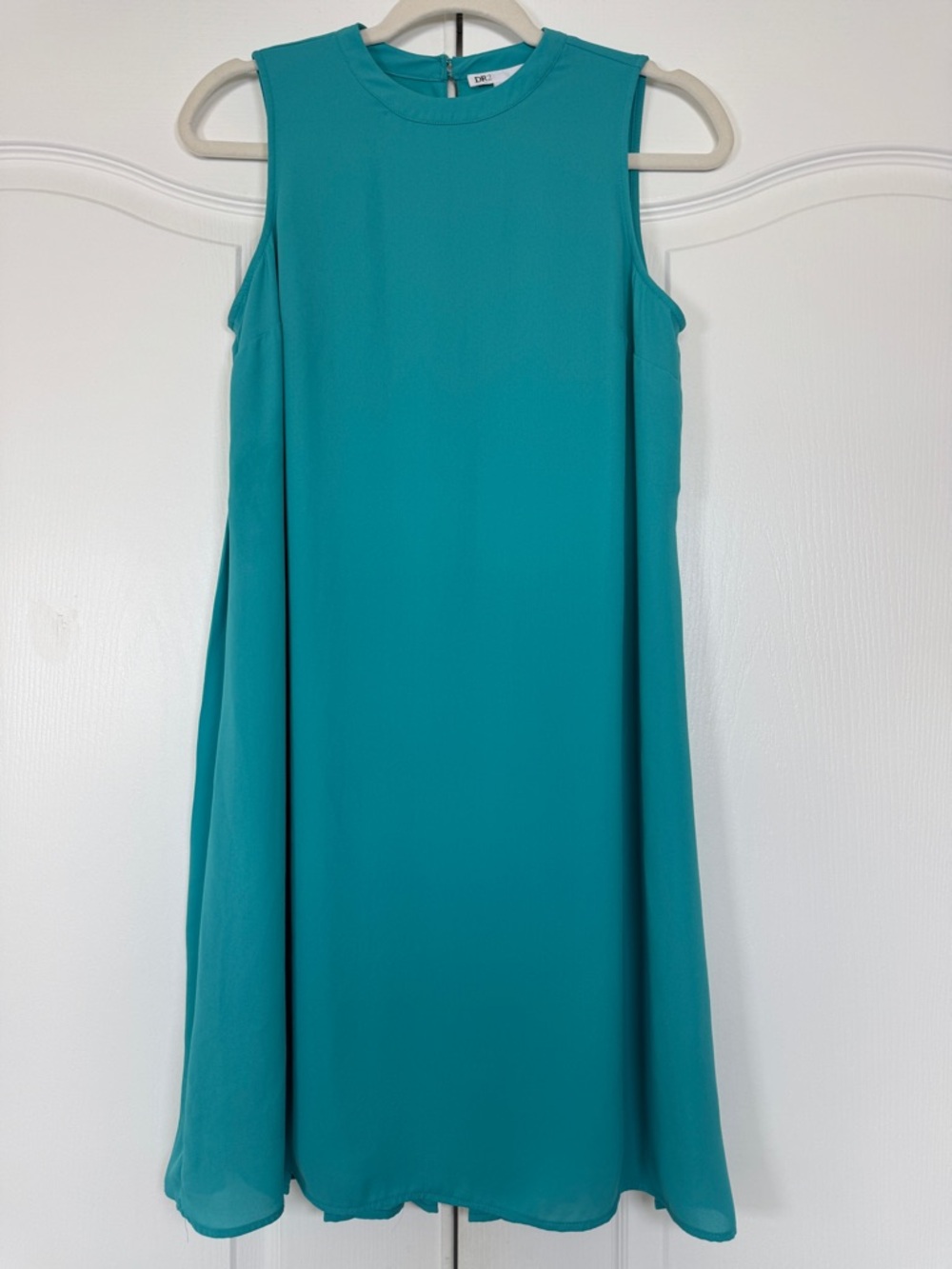 DR2 Teal Sleeveless High Neck Pleated Back Lined Shift Dress Size XS